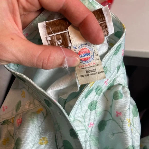 Vintage 1970s LF Petites Women's 6 Green Floral Whimsical Border Hem Belt Dress - Picture 10 of 11